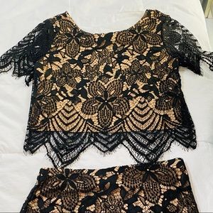 Express Two Piece Lace Skirt Set